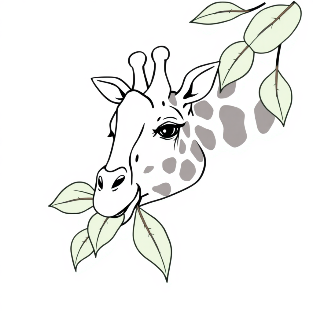 Realistic Giraffe Eating Leaves Coloring Page