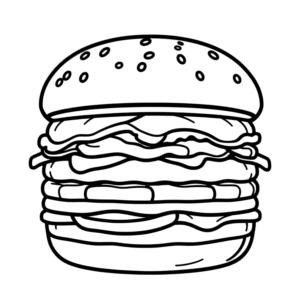 Realistic Hamburger Coloring Page