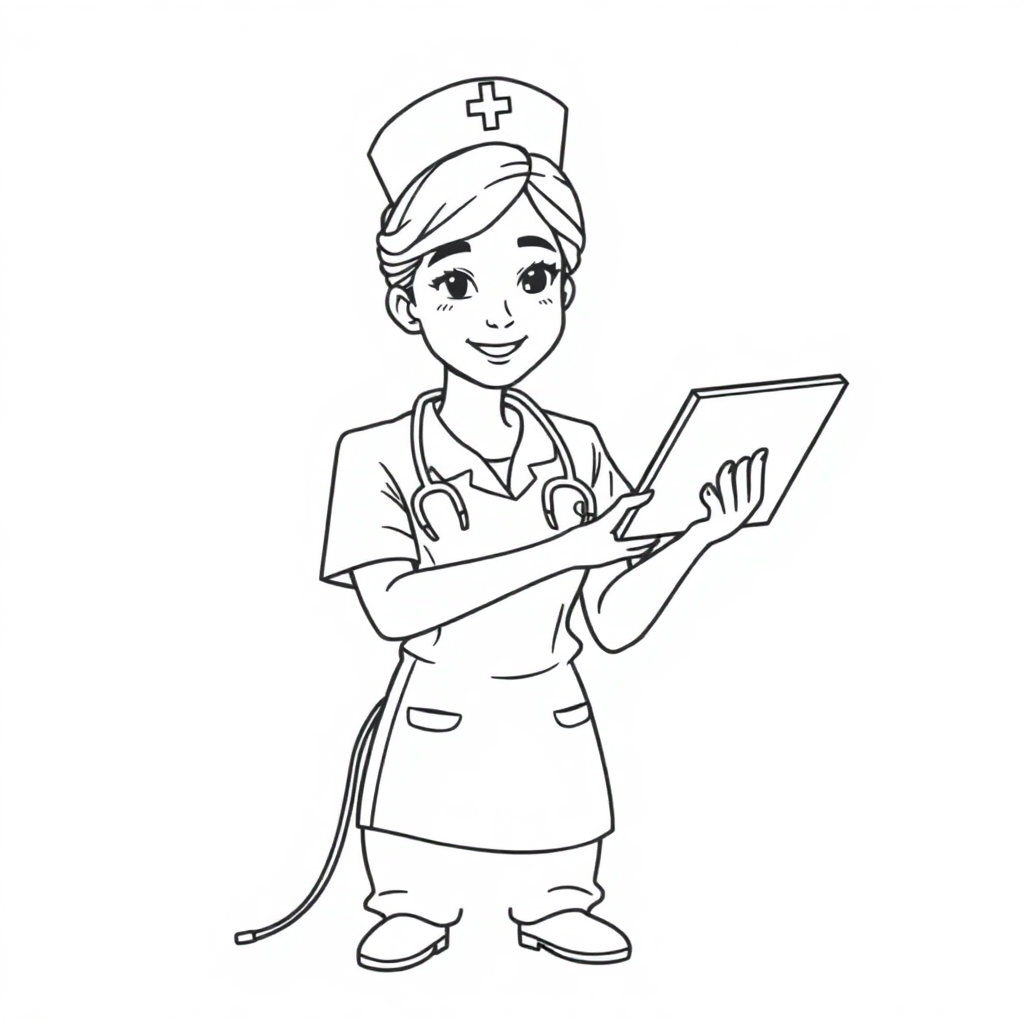Realistic Nurse Helping Coloring Page