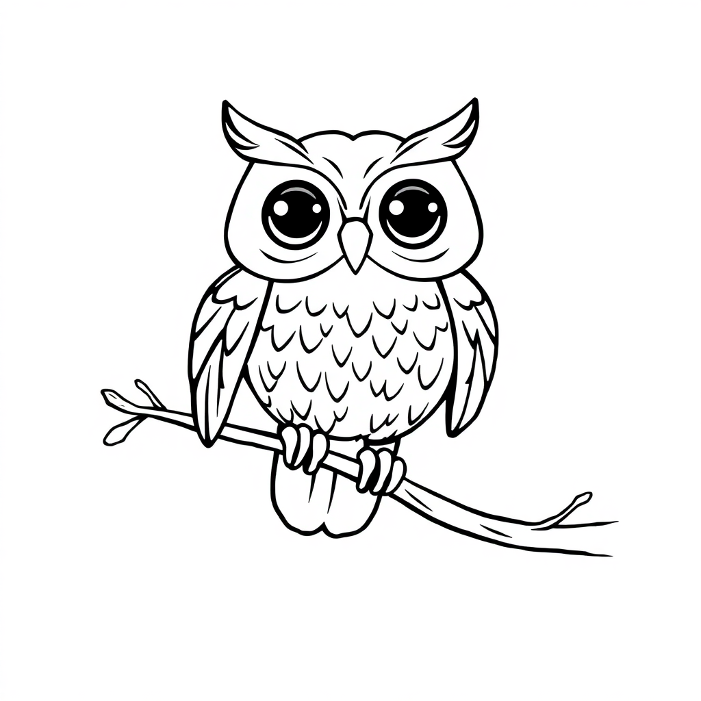 Realistic Owl On Branch Coloring Page