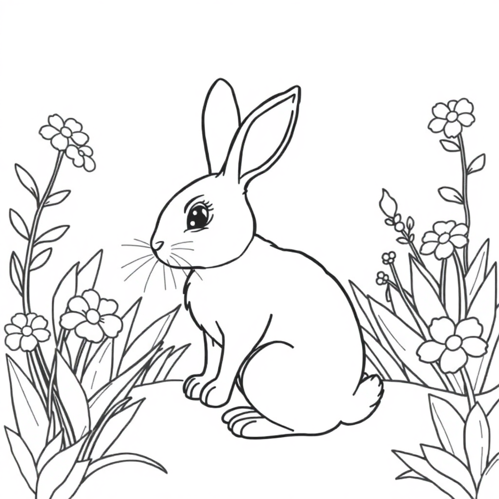 Realistic Rabbit In Garden Coloring Page
