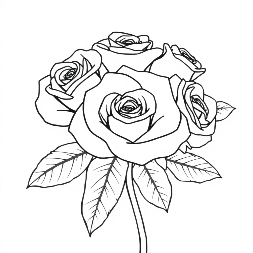Realistic Rose Bouquet Coloring Page