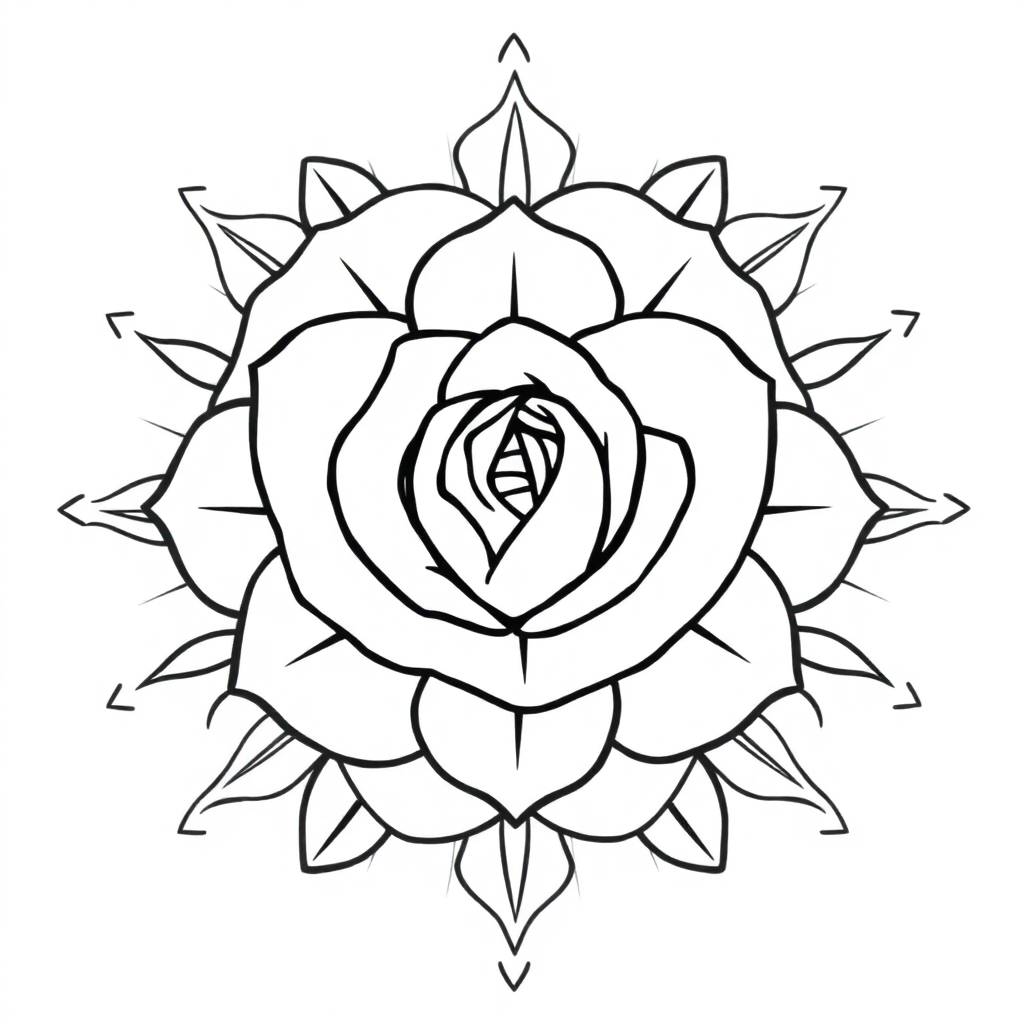 Realistic Rose Mandala Pattern Coloring Page