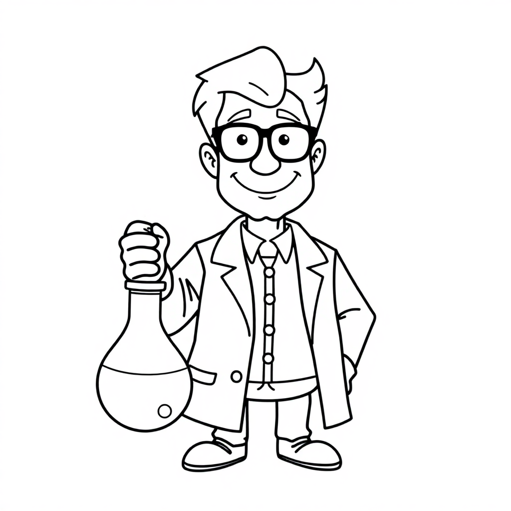 Realistic Scientist With Beaker Coloring Page
