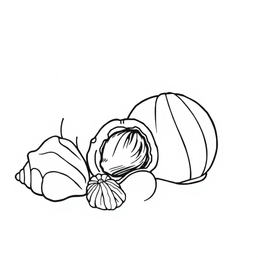 Realistic Seashells On Beach Coloring Page