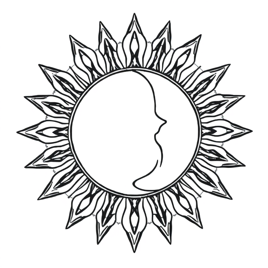 Realistic Sun And Moon Mandala Coloring Page