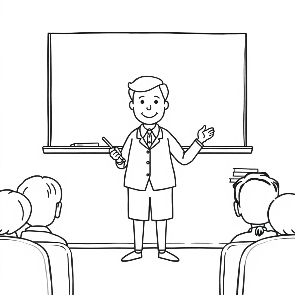 Realistic Teacher At Blackboard Coloring Page