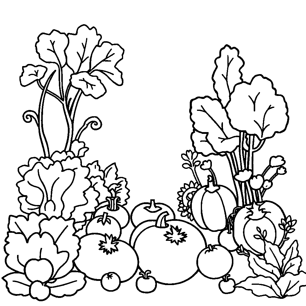 Realistic Vegetable Garden Coloring Page