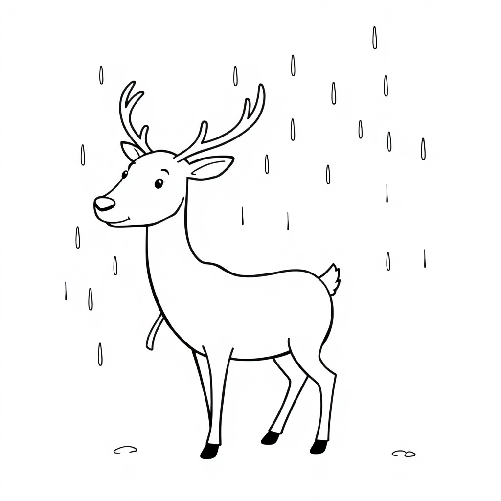 Reindeer In Rain Coloring Page