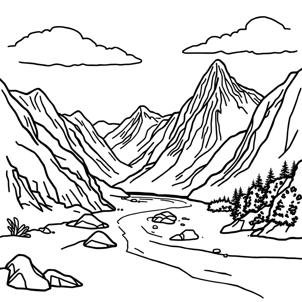 River Through Mountains On Beach Coloring Page
