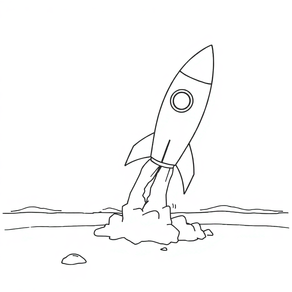 Rocket Launching On Beach Coloring Page