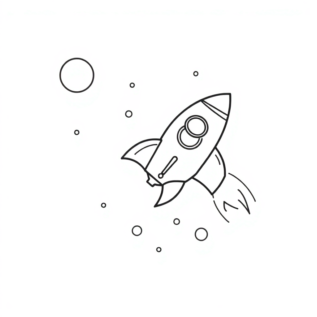 Rocket Ship Flying In Space Coloring Page