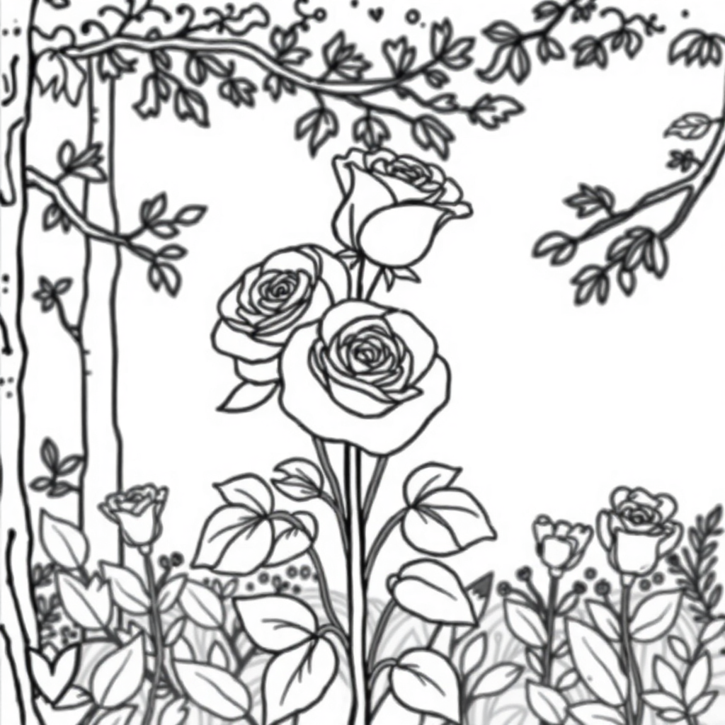 Rose Bouquet Valentines In Forest Coloring Page