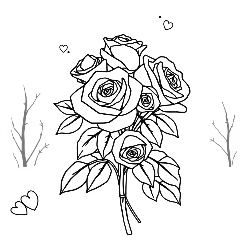 Rose Bouquet Valentines In Winter Coloring Page