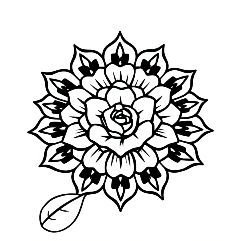 Rose Mandala Pattern At Night Coloring Page