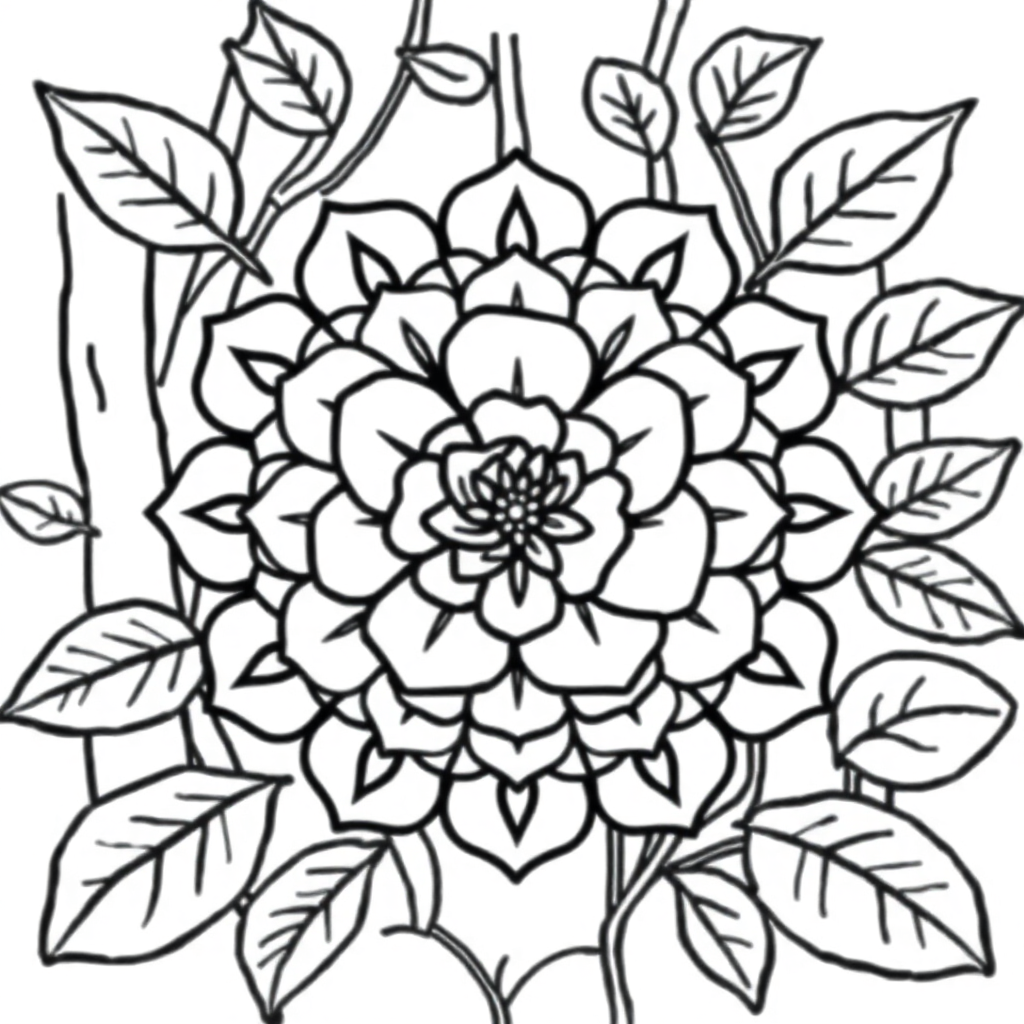 Rose Mandala Pattern In Forest Coloring Page