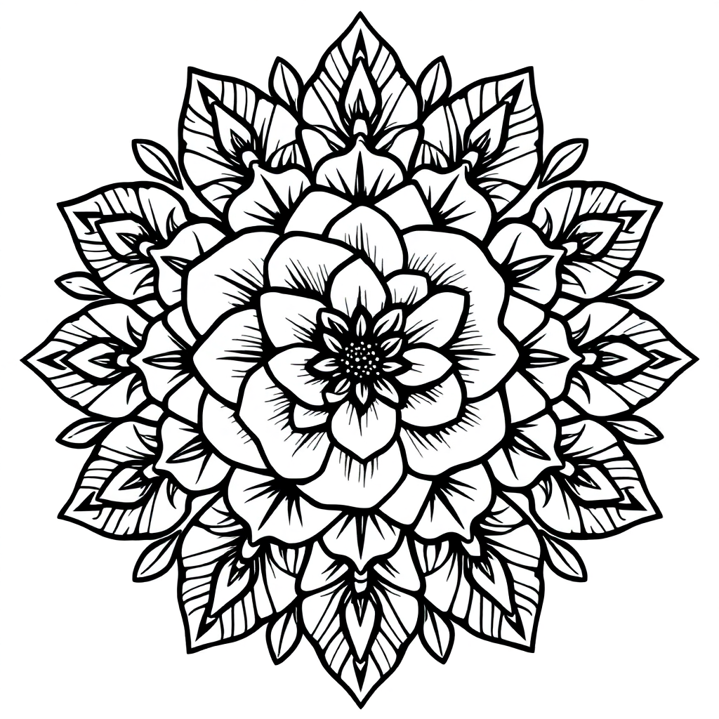Rose Mandala Pattern With Flowers Coloring Page