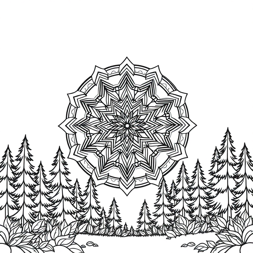 Sacred Geometry Mandala In Forest Coloring Page