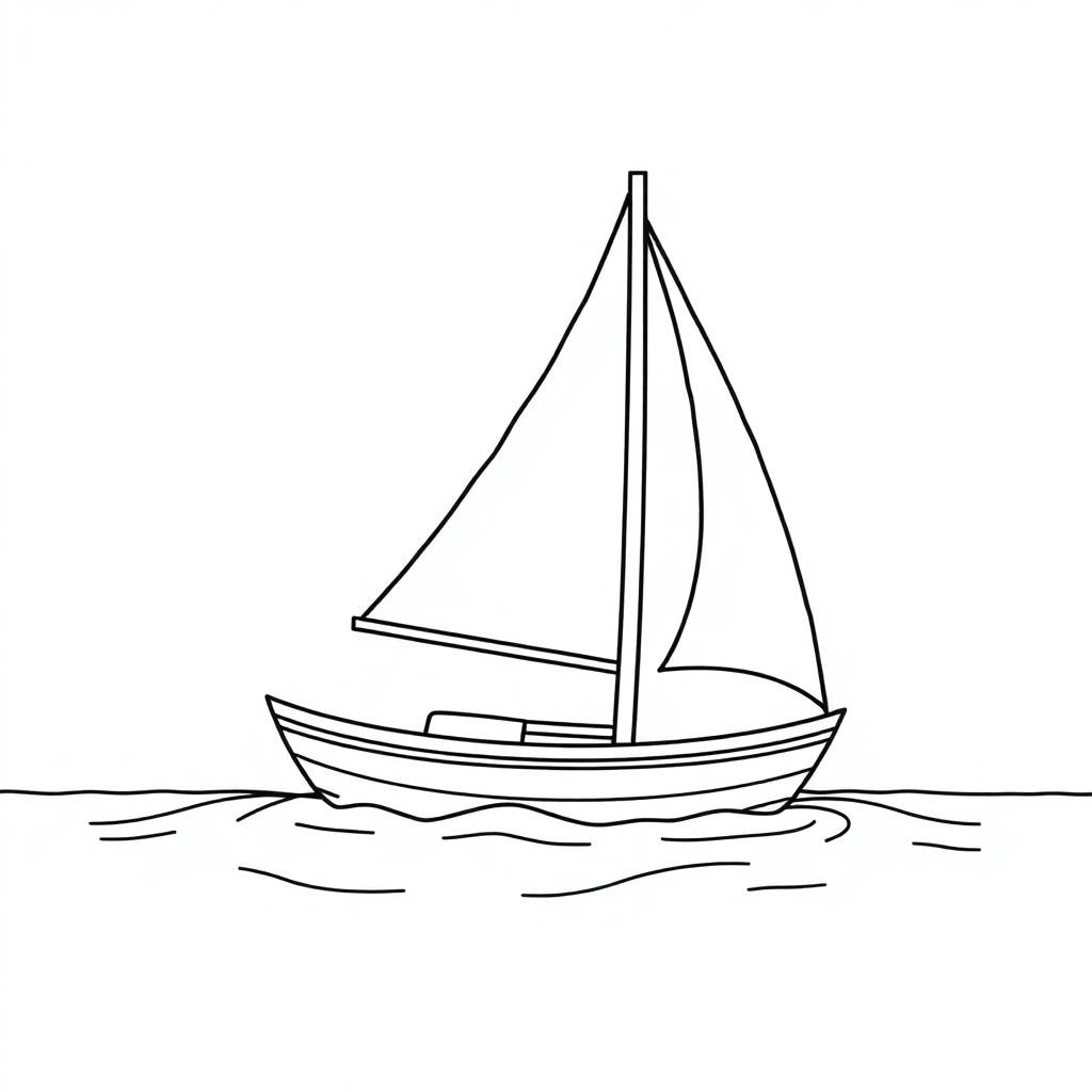 Sailboat On Water Coloring Page