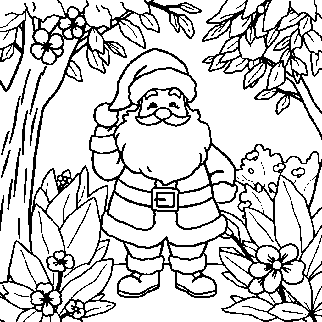 Santa Claus In Garden Coloring Page