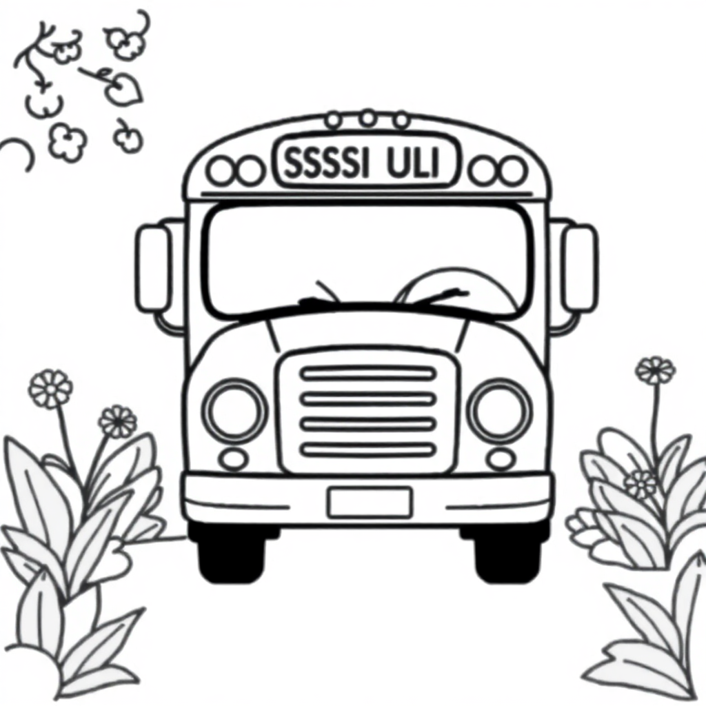 School Bus In Garden Coloring Page