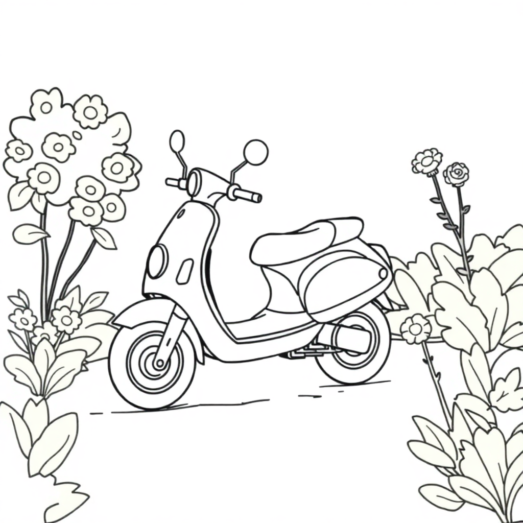 Scooter In Garden Coloring Page