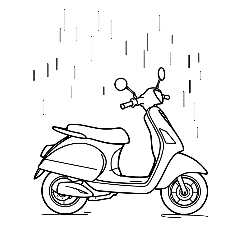 Scooter In Rain Coloring Page