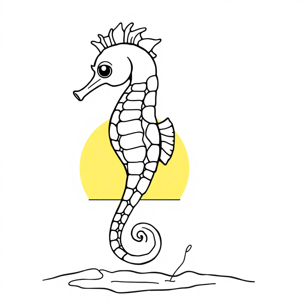 Seahorse At Sunset Coloring Page