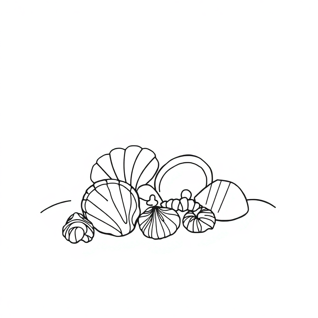 Seashells On Beach In Space Coloring Page