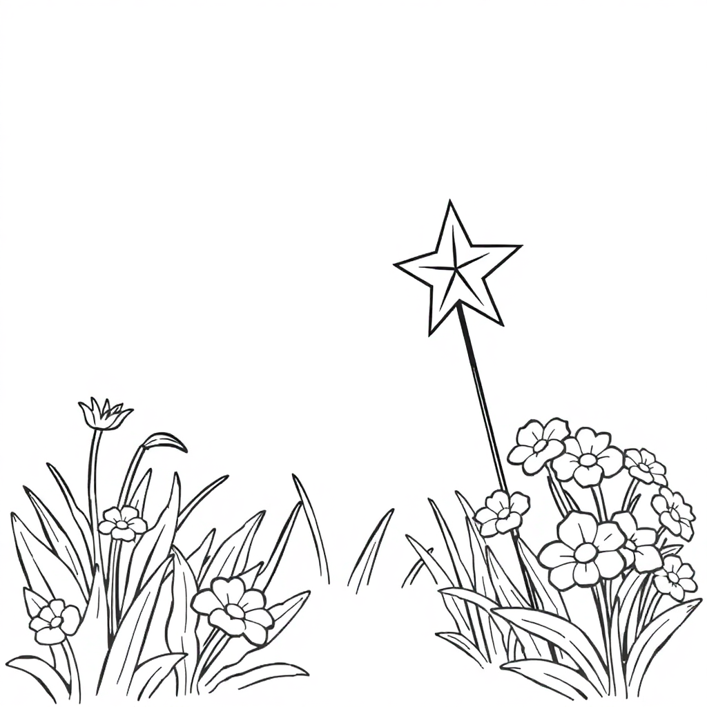 Shooting Star In Garden Coloring Page