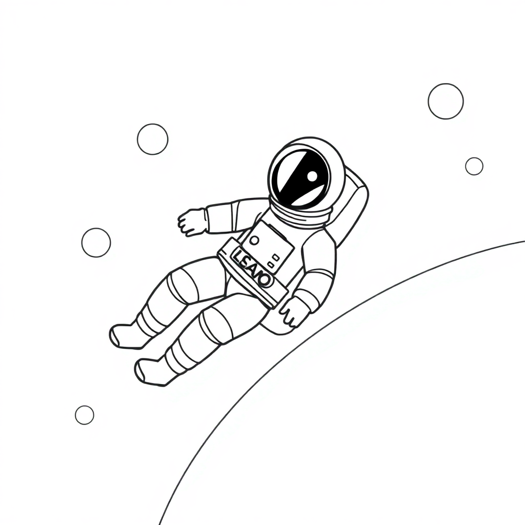 Simple Astronaut Floating In Space Coloring Page
