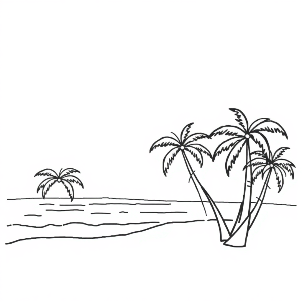 Simple Beach With Palm Trees Coloring Page
