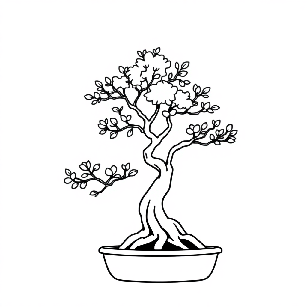 Simple Bonsai Tree Coloring Page