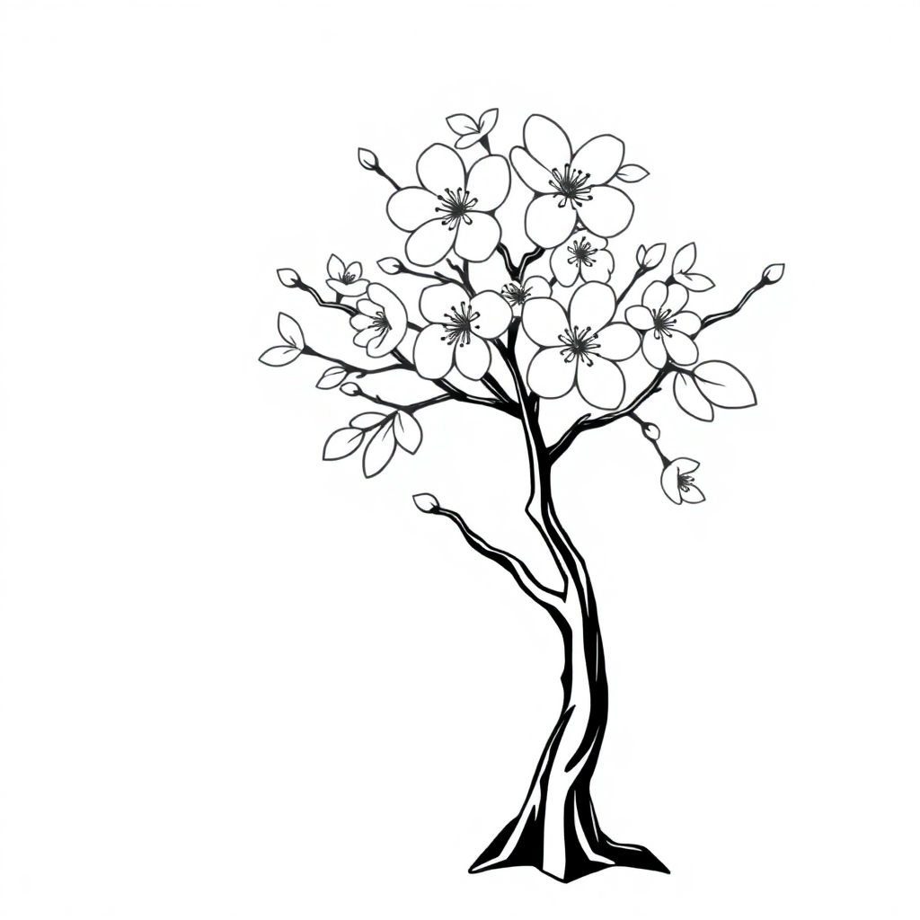 Simple Cherry Blossom Tree Coloring Page