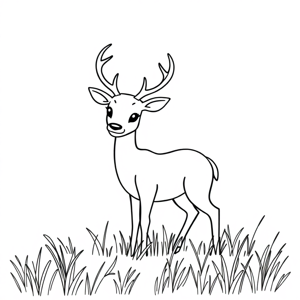 Simple Deer In Meadow Coloring Page
