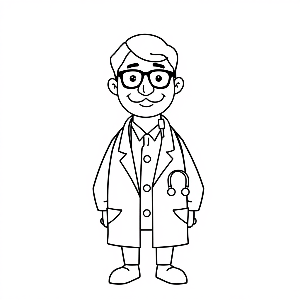 Simple Doctor With Stethoscope Coloring Page