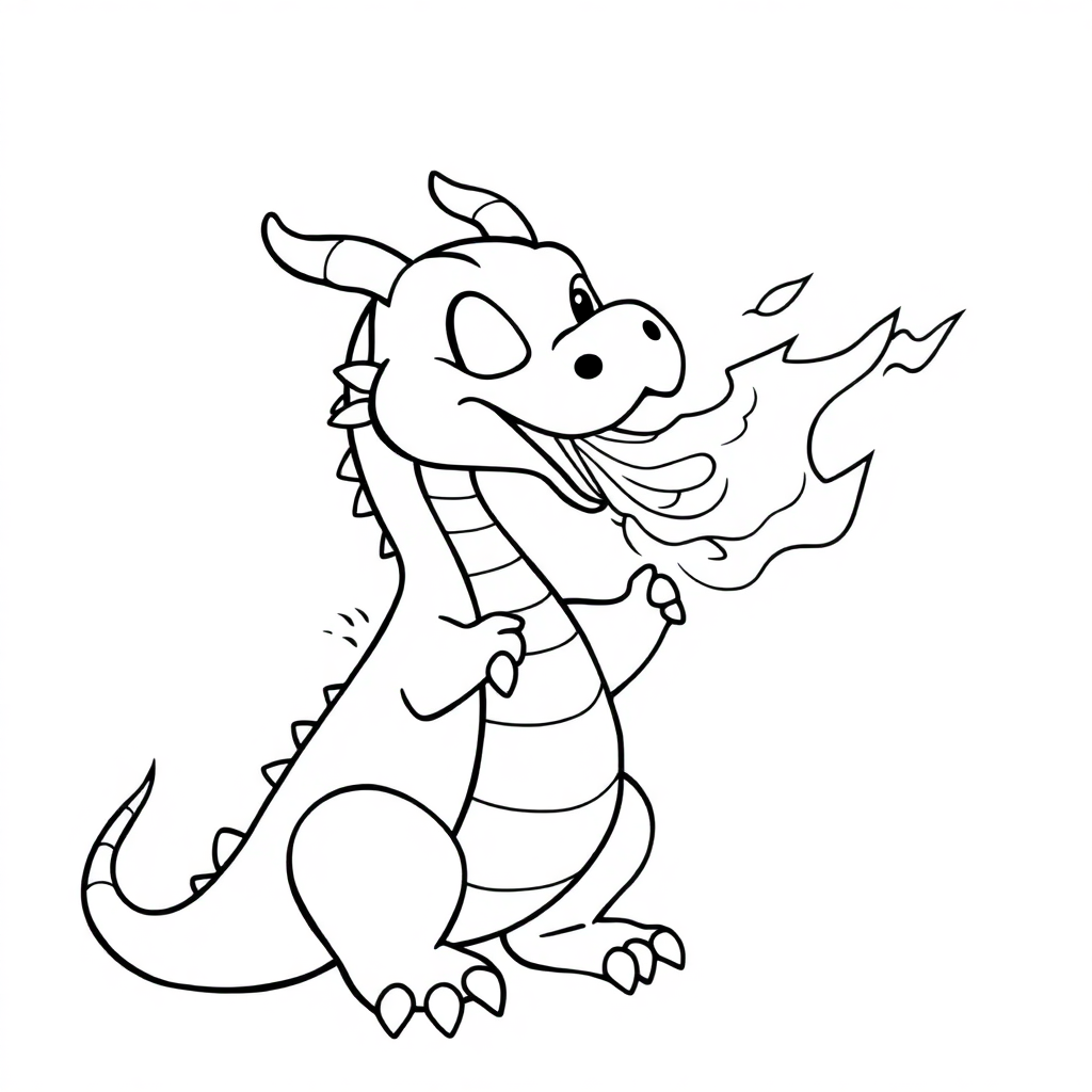 Simple Dragon Breathing Fire Coloring Page