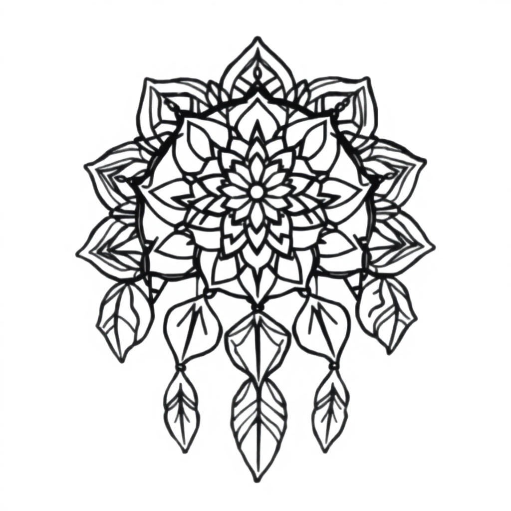 Simple Dreamcatcher Mandala Coloring Page