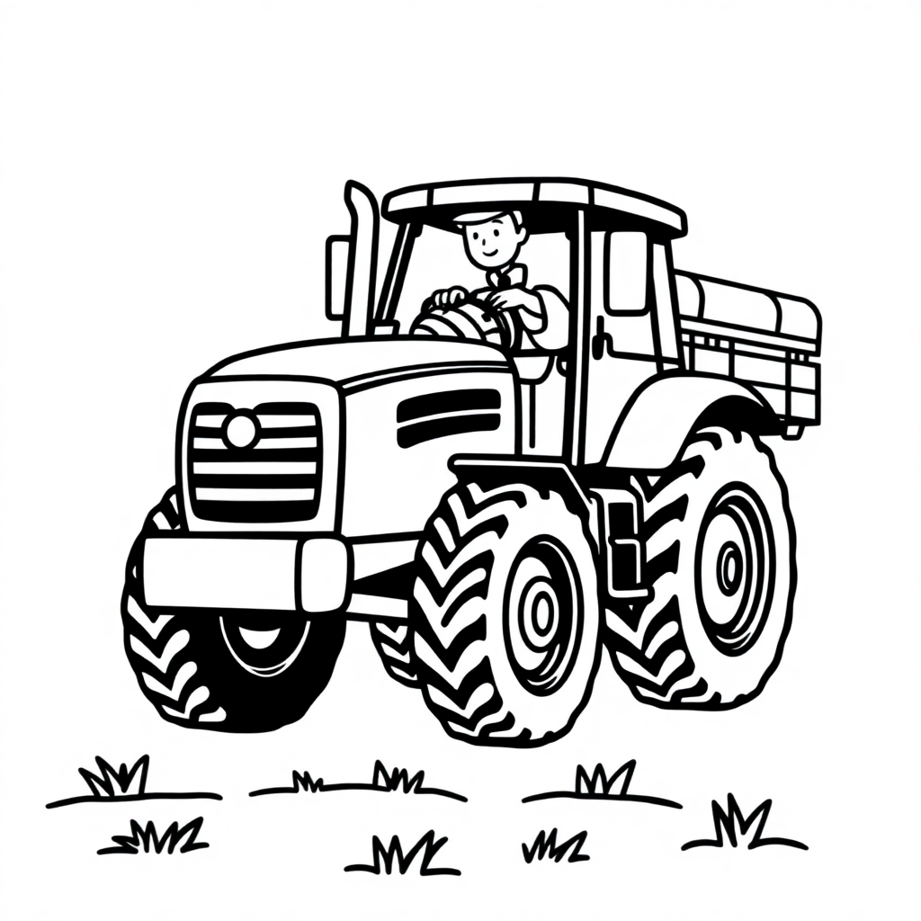 Simple Farmer With Tractor Coloring Page