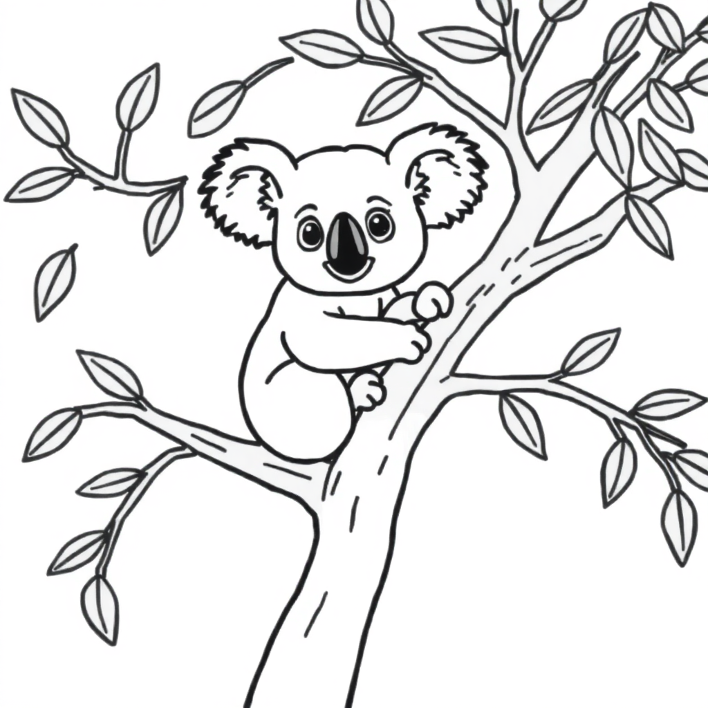 Simple Koala On Tree Coloring Page
