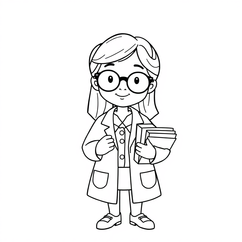 Simple Librarian With Books Coloring Page
