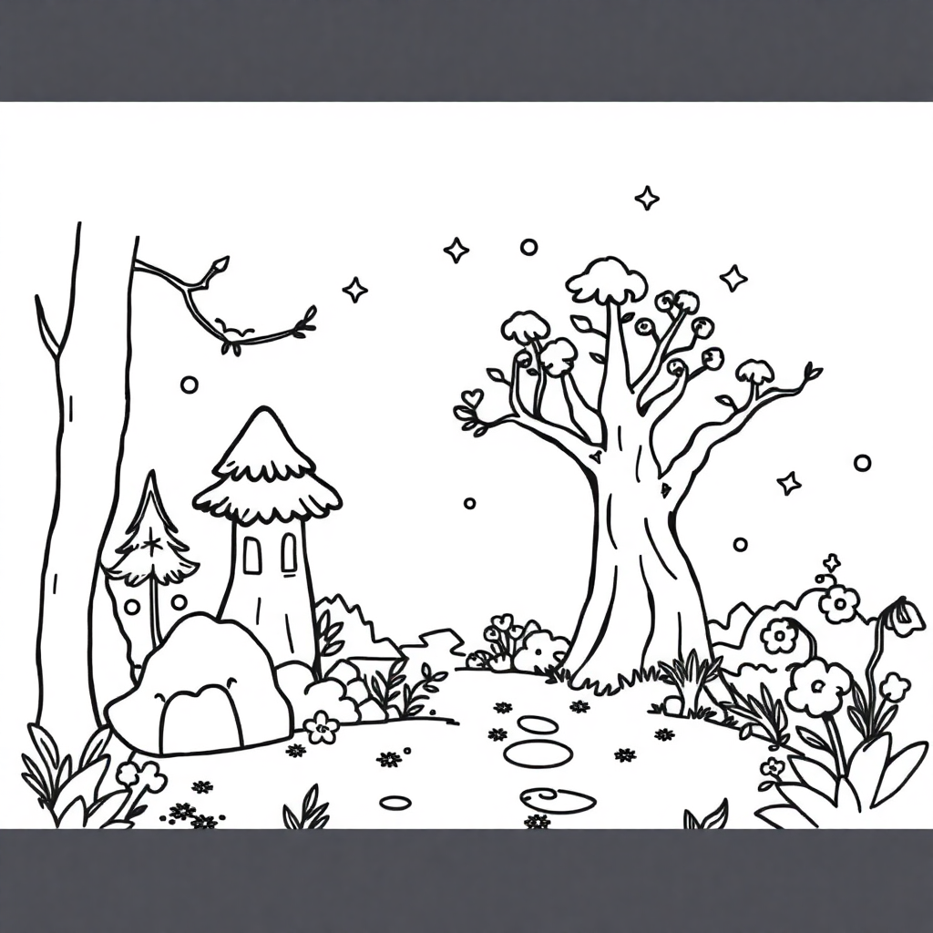 Simple Magical Forest Coloring Page