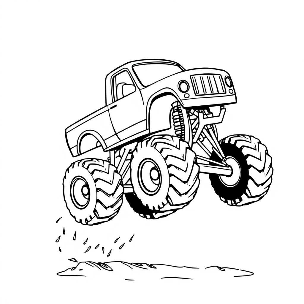 Simple Monster Truck Jumping Coloring Page