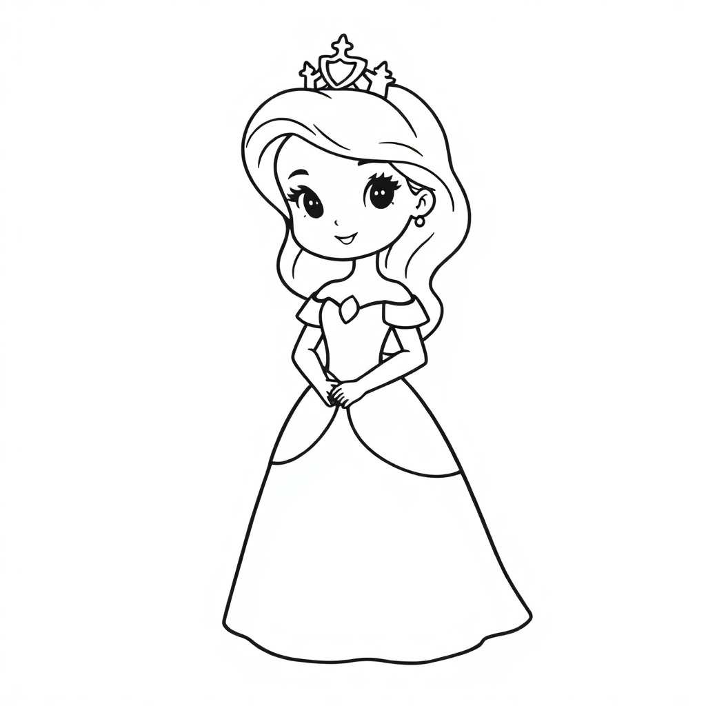 Simple Princess In Dress Coloring Page