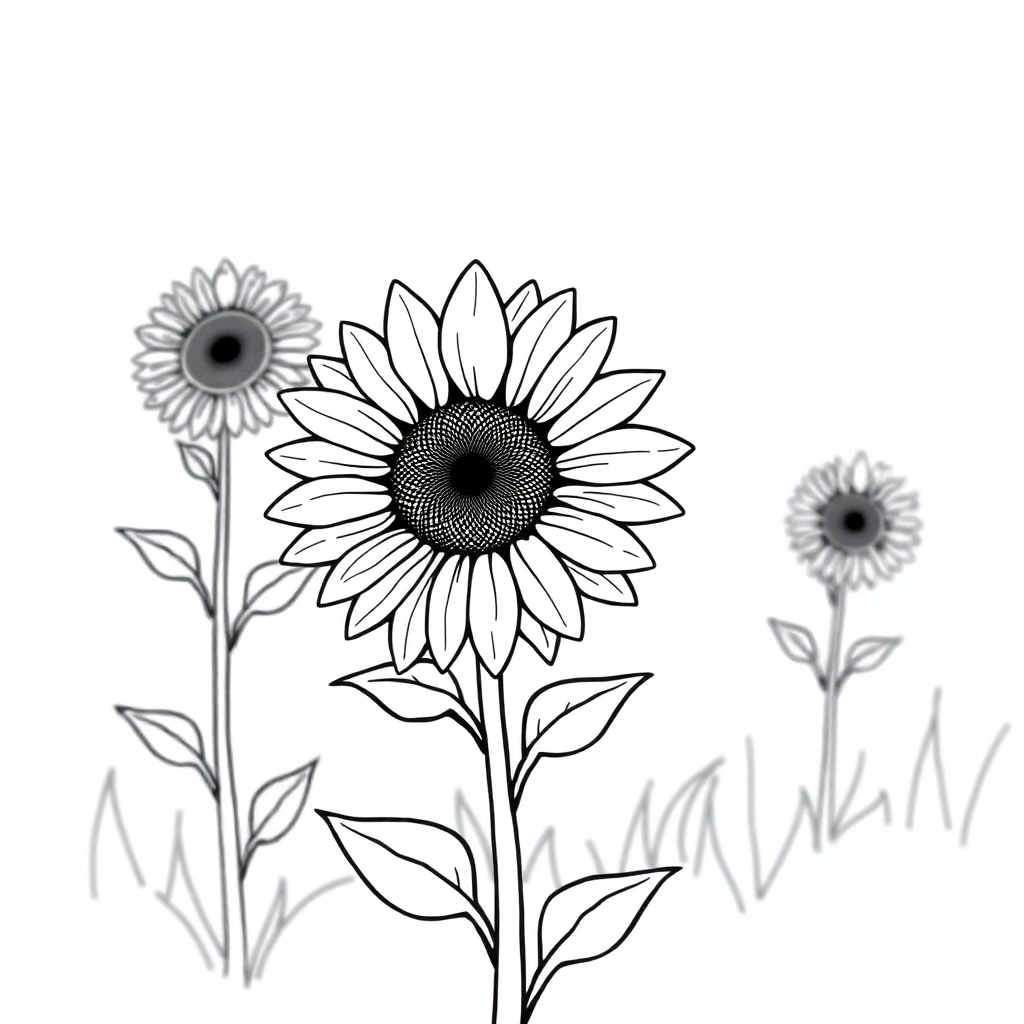 Simple Sunflower Field Coloring Page