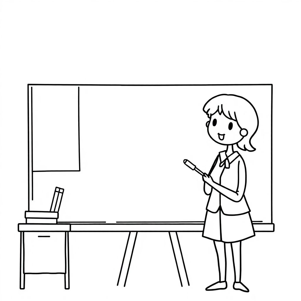 Simple Teacher At Blackboard Coloring Page
