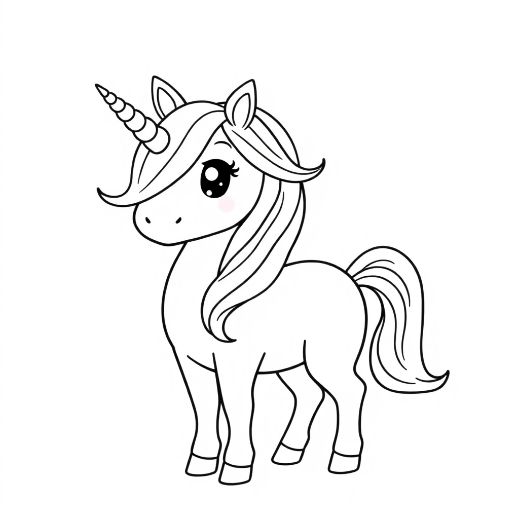 Simple Unicorn With Rainbow Mane Coloring Page