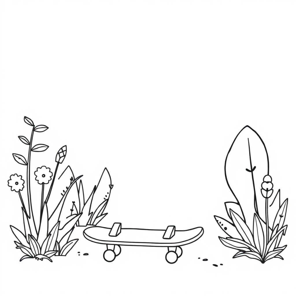 Skateboard In Garden Coloring Page