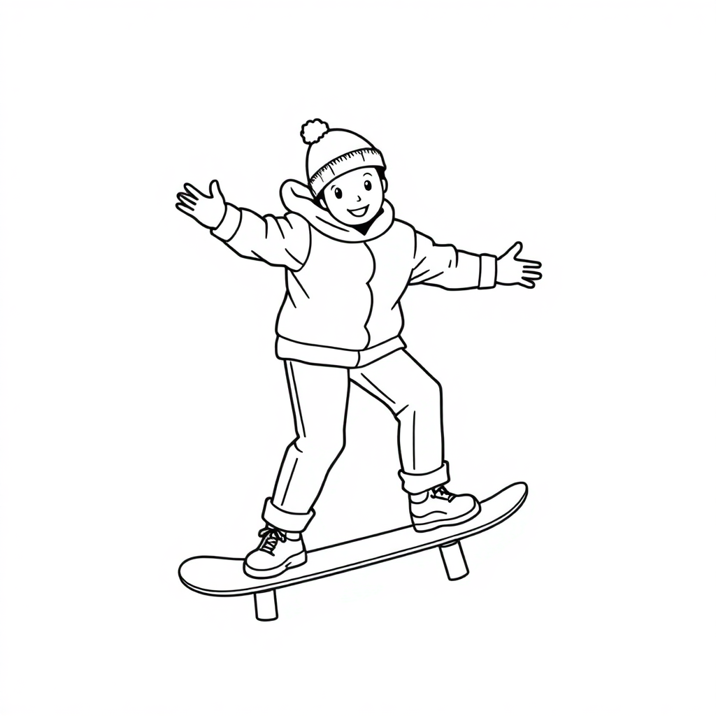 Skateboard In Winter Coloring Page