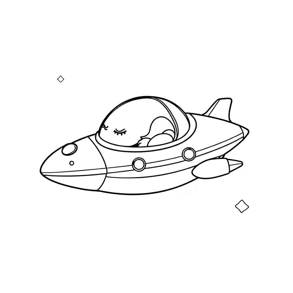 Sleepy Alien Spaceship Coloring Page